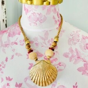Vintage Golden Brass Seashell Beaded Necklace